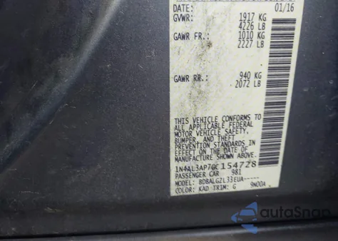 2016 Nissan Altima 2.5/2.5 S/2.5 Sl/2.5 Sr/2.5 Sv z USA, uszkodzony, nr VIN 1N4AL3AP7GC154728